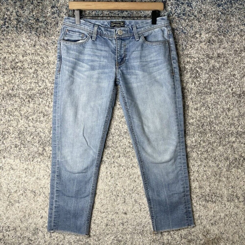 Seven7 Blue Skinny Jeans with Weathered Fading